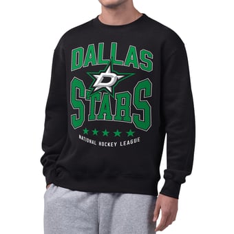 Men's Starter Black Dallas Stars Center Squeeze Tri-Blend Fleece Sweatshirt