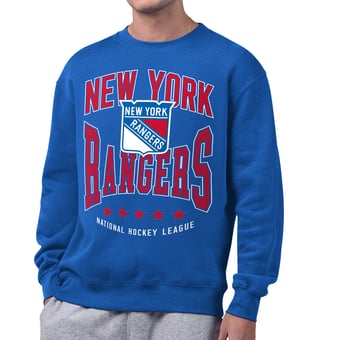 Men's Starter Blue New York Rangers Center Squeeze Tri-Blend Fleece Sweatshirt