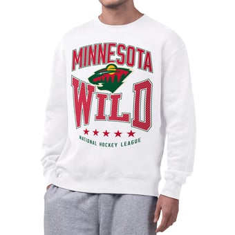 Men's Starter White Minnesota Wild Center Squeeze Tri-Blend Fleece Sweatshirt