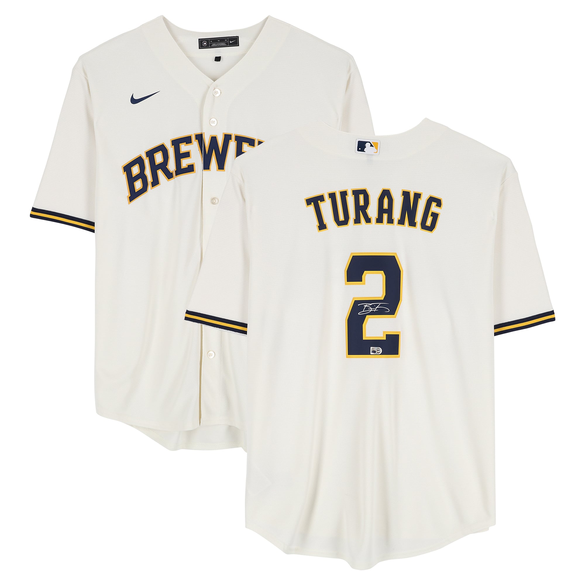Brice Turang Milwaukee Brewers Autographed Cream Nike Replica Jersey