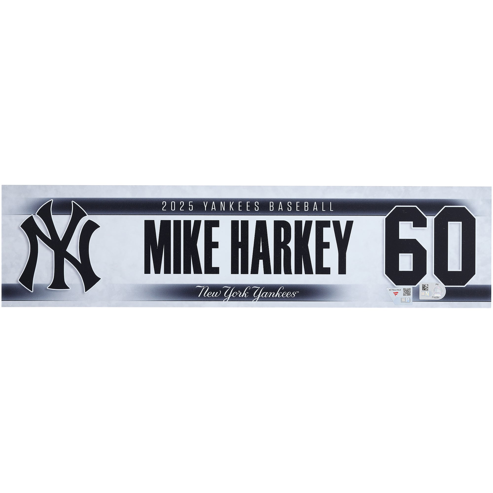 Mike Harkey New York Yankees Player-Issued #60 Nameplate from the 2025 MLB Postseason