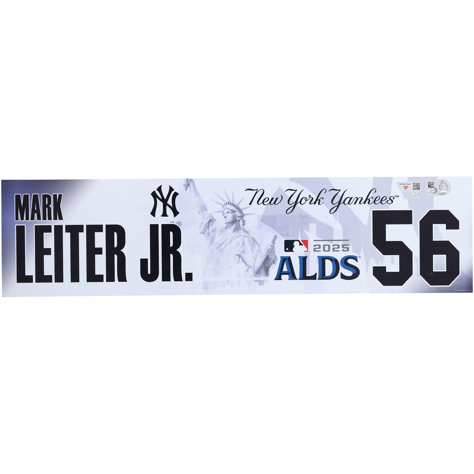 Mark Leiter Jr. New York Yankees Player-Issued #56 Nameplate from the 2025 MLB Postseason