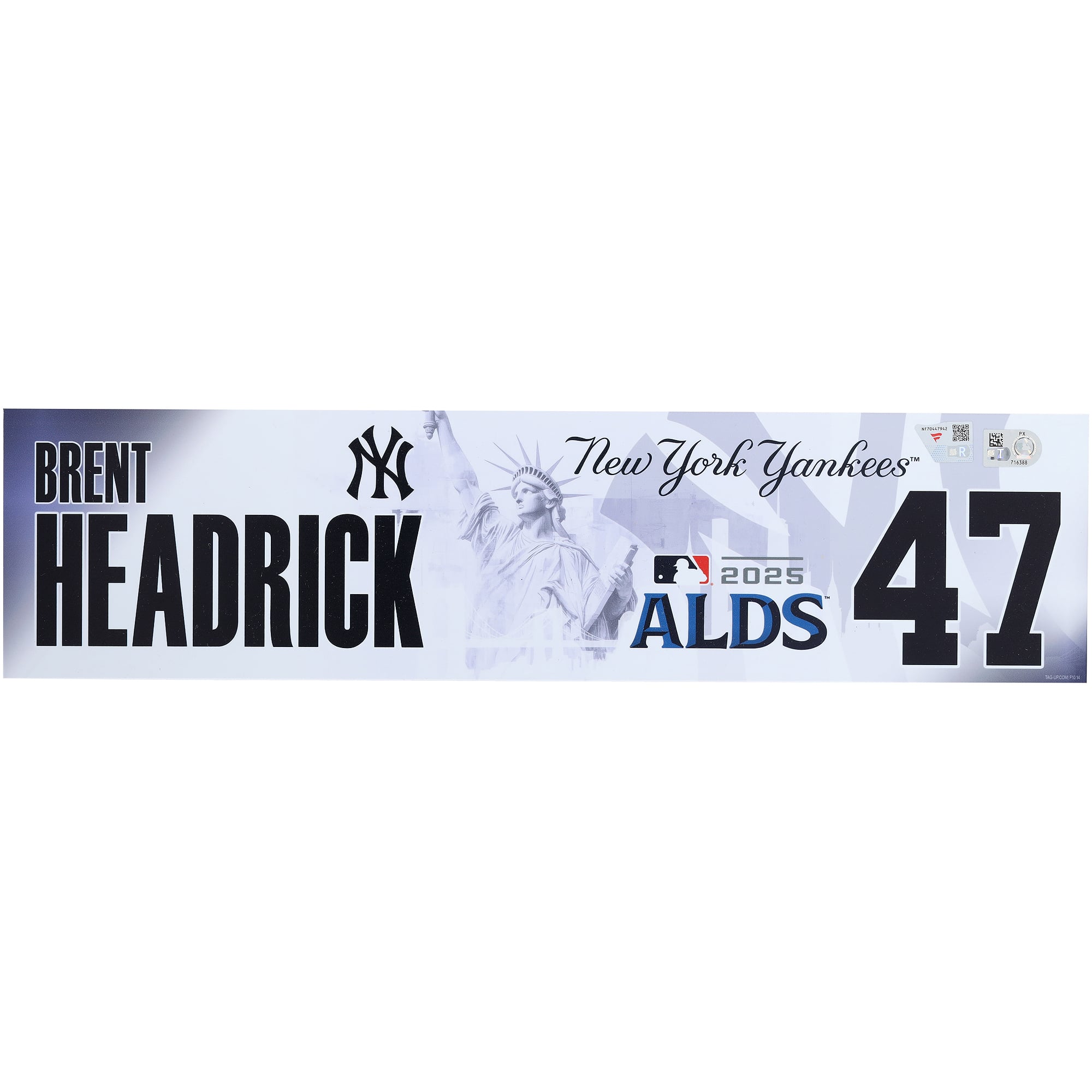 Brent Headrick New York Yankees Player-Issued #47 Nameplate from the 2025 MLB Postseason