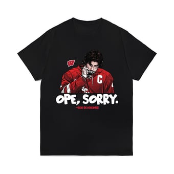 Unisex Ben Dexheimer Black Wisconsin Badgers Ope Sorry Caricature T-Shirt