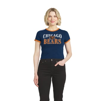 Women's WEAR by Erin Andrews  Navy Chicago Bears Cropped Throwback Ringer Baby T-Shirt