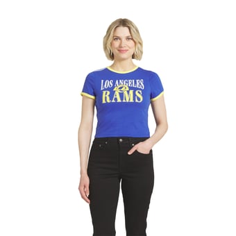 Women's WEAR by Erin Andrews  Royal Los Angeles Rams Cropped Throwback Ringer Baby T-Shirt