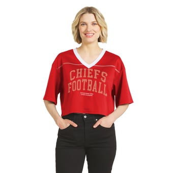 Women's WEAR by Erin Andrews  Red Kansas City Chiefs Cropped V-Neck Jersey T-Shirt