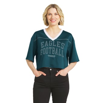 Women's WEAR by Erin Andrews  Midnight Green Philadelphia Eagles Cropped V-Neck Jersey T-Shirt