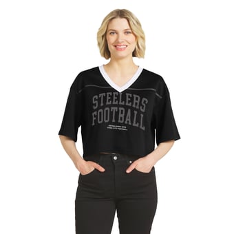 Women's WEAR by Erin Andrews  Black Pittsburgh Steelers Cropped V-Neck Jersey T-Shirt