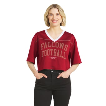 Women's WEAR by Erin Andrews  Red Atlanta Falcons Cropped V-Neck Jersey T-Shirt