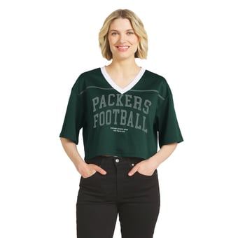Women's WEAR by Erin Andrews  Green Green Bay Packers Cropped V-Neck Jersey T-Shirt