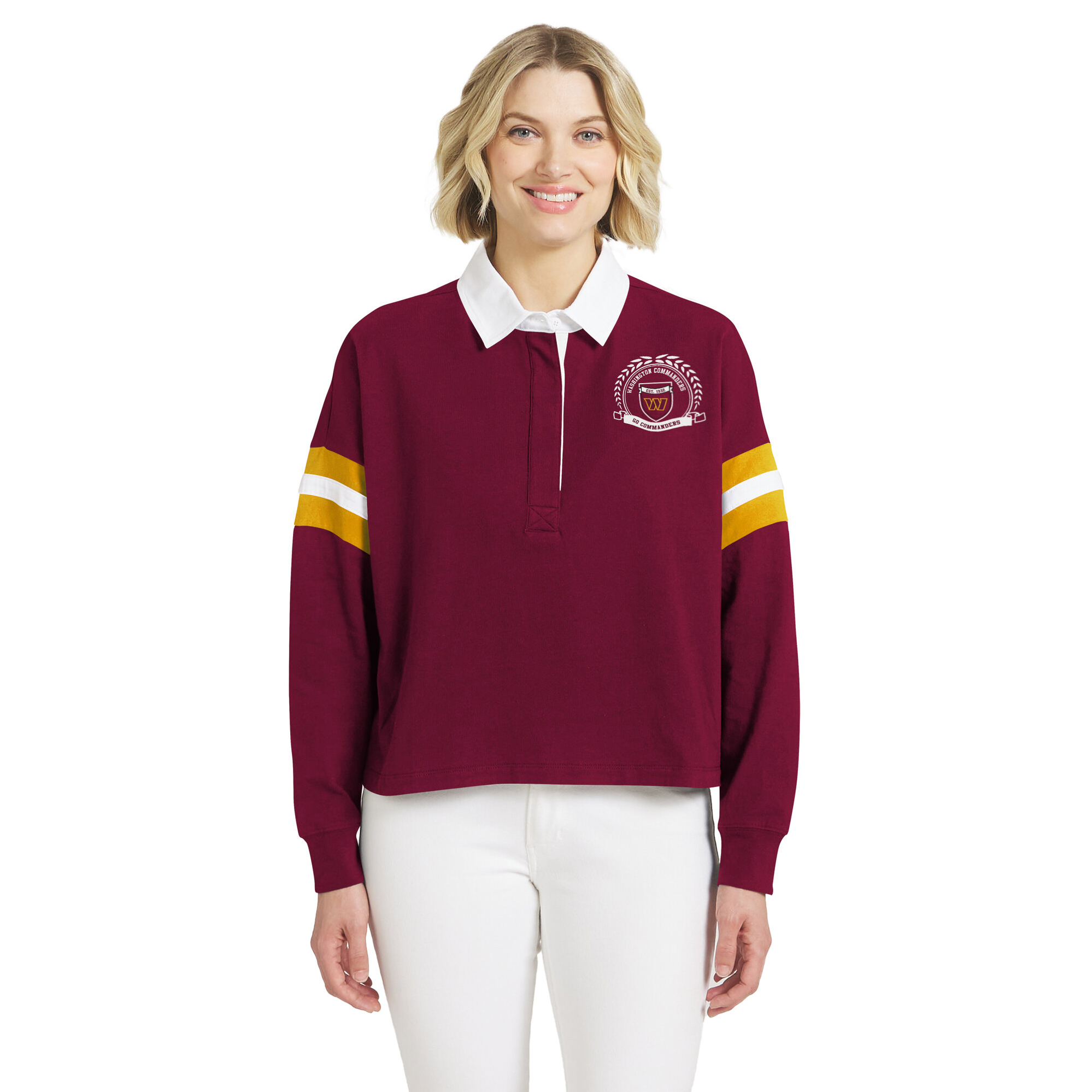 Women's WEAR by Erin Andrews  Burgundy Washington Commanders Rugby Long Sleeve T-Shirt