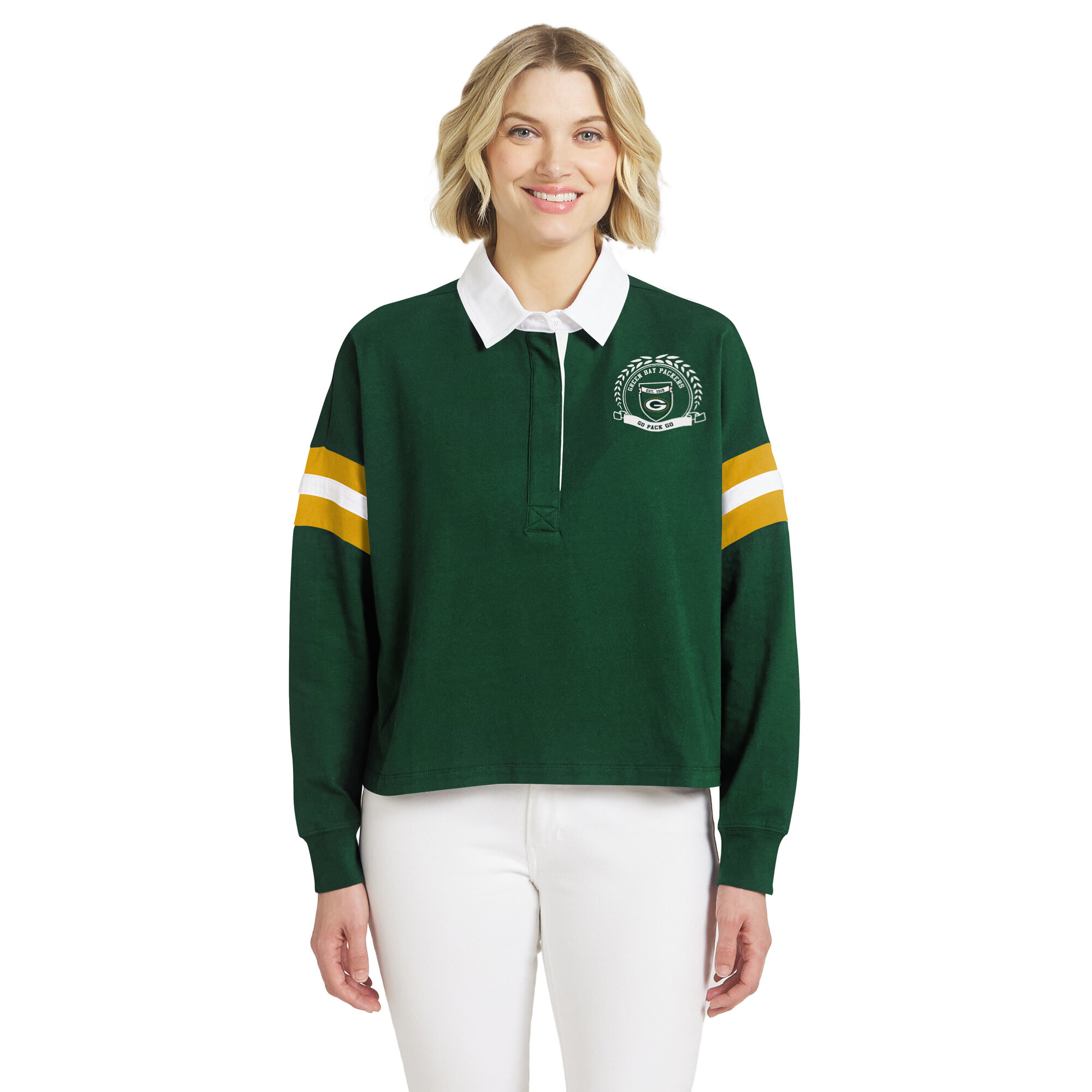 Women's WEAR by Erin Andrews  Green Green Bay Packers Rugby Long Sleeve T-Shirt