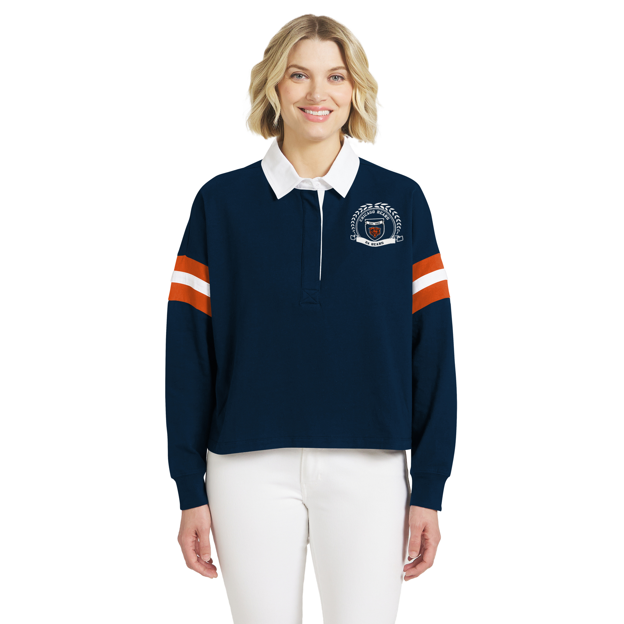 Wear by Erin Andrews Women's Navy Chicago Bears Rugby Long-Sleeve T-Shirt - Navy