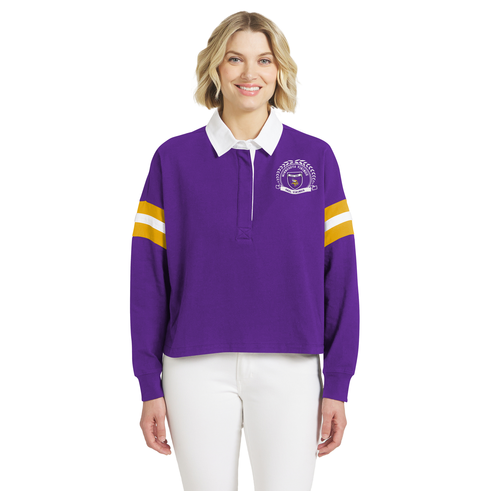 Women's WEAR by Erin Andrews  Purple Minnesota Vikings Rugby Long Sleeve T-Shirt