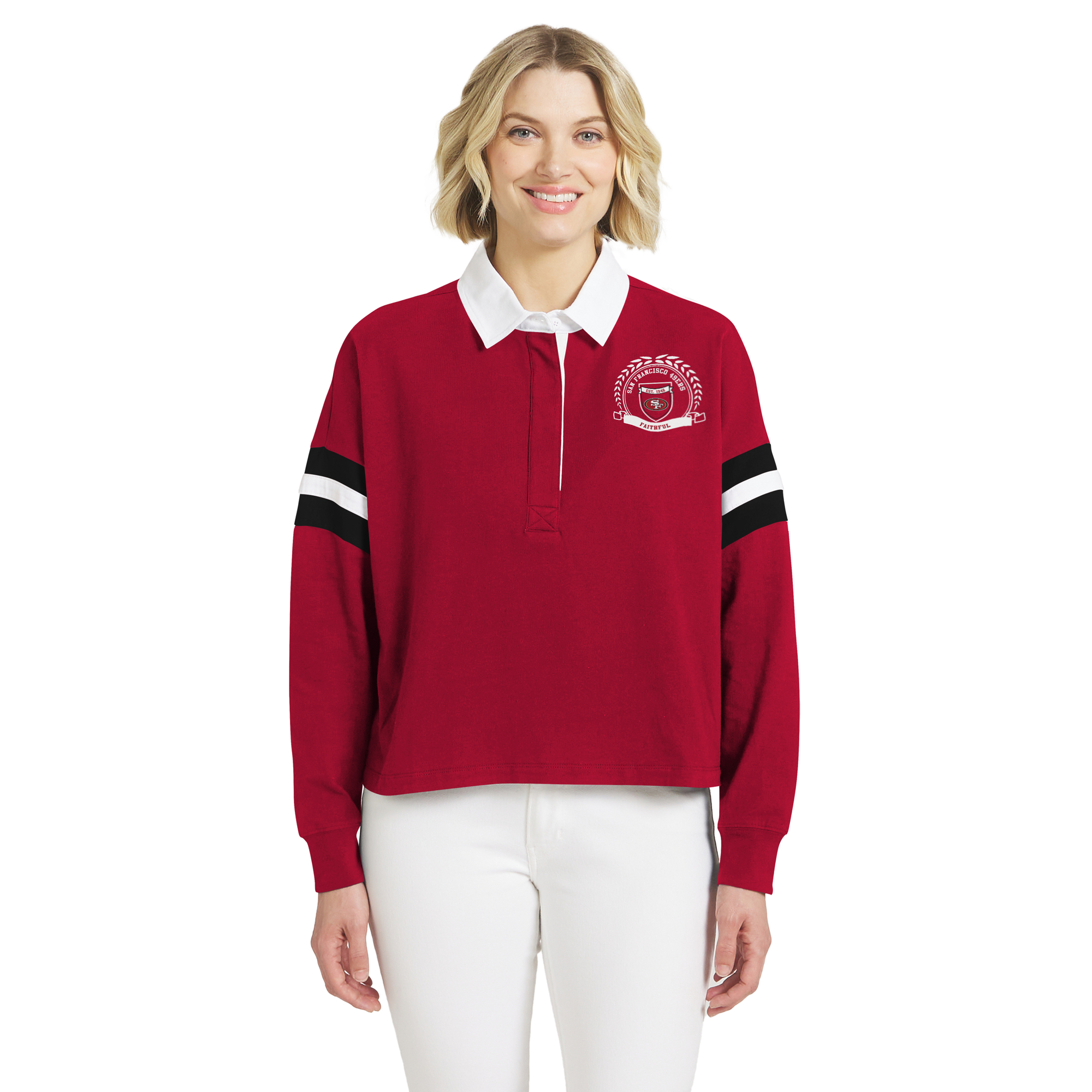 Women’s WEAR by Erin Andrews Scarlet San Francisco 49ers Rugby Long Sleeve T-Shirt Women’s WEAR by Erin Andrews Scarlet San Francisco 49ers Rugby Long Sleeve T-Shirt