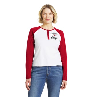 Women's WEAR by Erin Andrews  White/Red Kansas City Chiefs Henley Long Sleeve Raglan T-Shirt