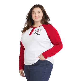 Women's WEAR by Erin Andrews  White/Red Kansas City Chiefs Plus Size Henley Long Sleeve Raglan T-Shirt