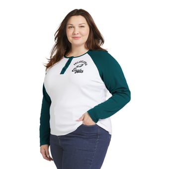 Women's WEAR by Erin Andrews  White/Midnight Green Philadelphia Eagles Plus Size Henley Long Sleeve Raglan T-Shirt
