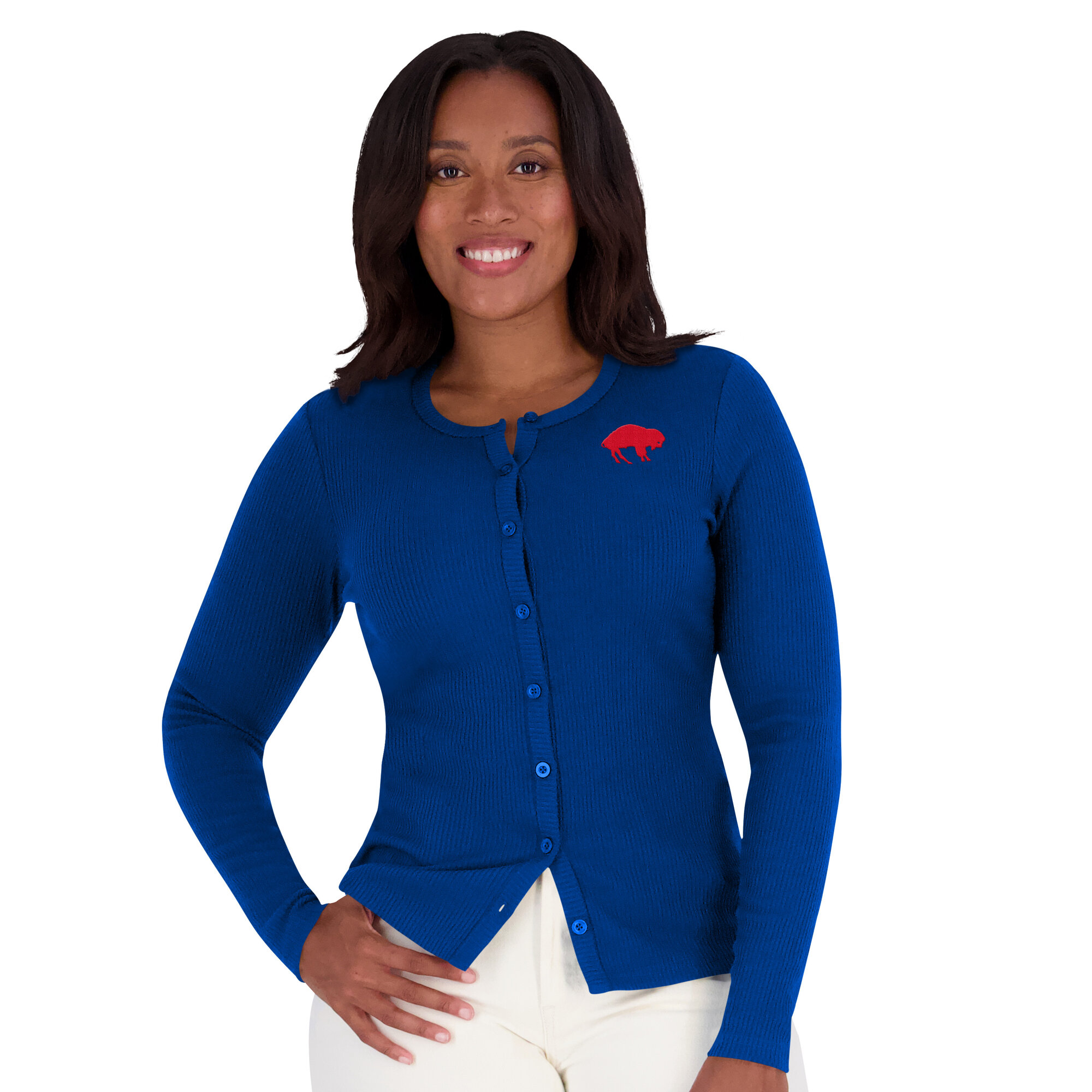 Women's WEAR by Erin Andrews  Royal Buffalo Bills Ribbed Full-Button Cardigan Sweater