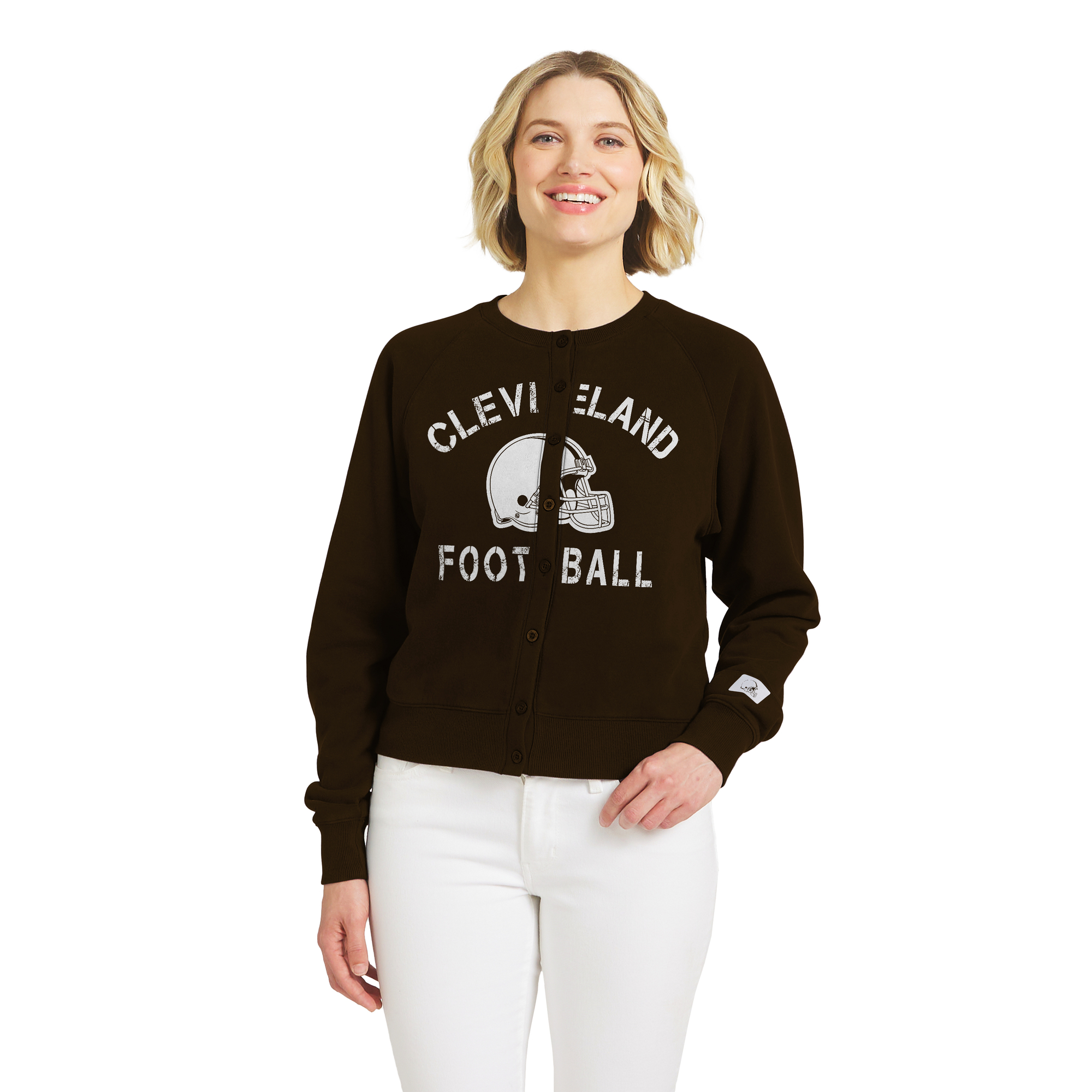 Women's WEAR by Erin Andrews  Brown Cleveland Browns Heathered Crew Cardigan Sweater