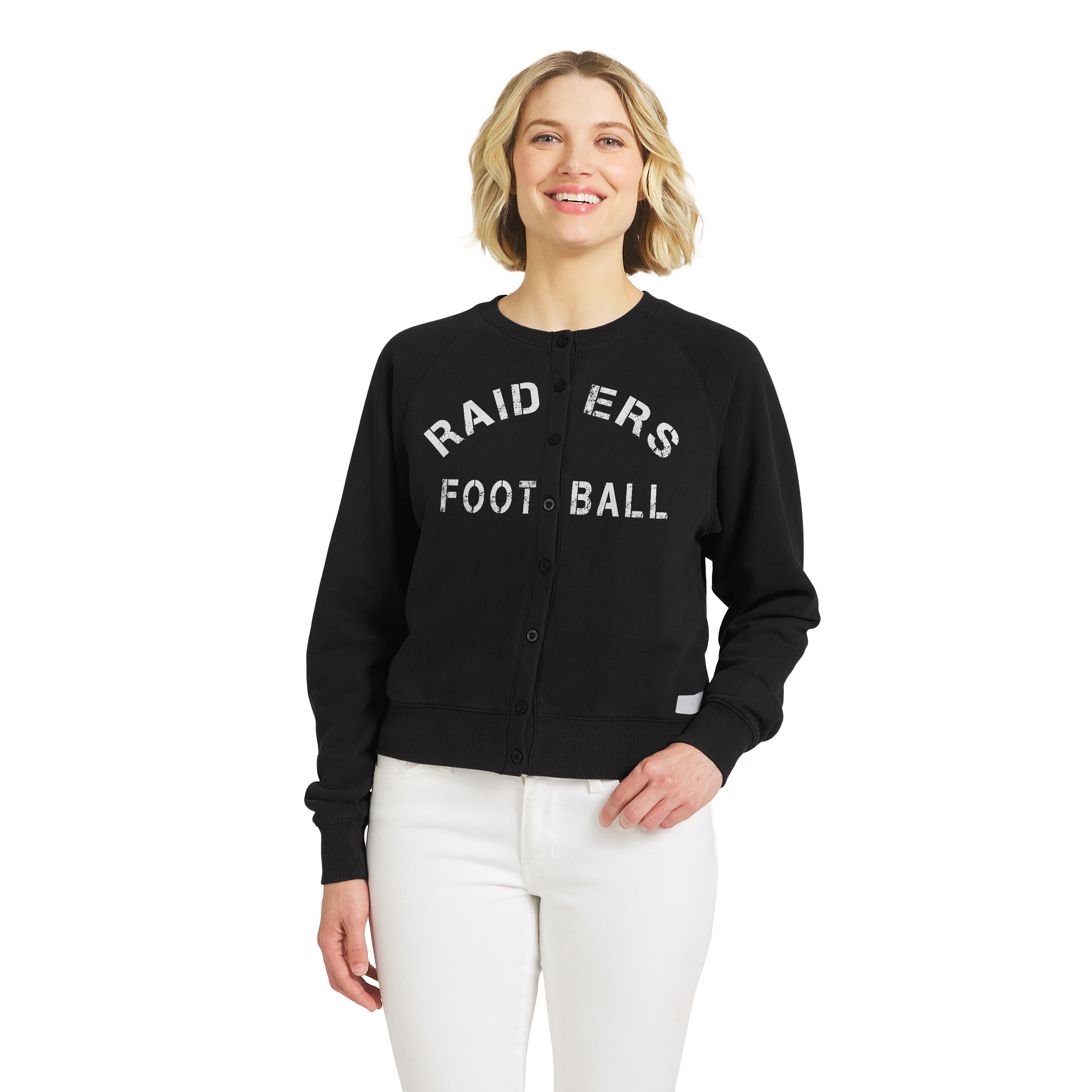 Women's WEAR by Erin Andrews  Black Las Vegas Raiders Heathered Crew Full-Button Cardigan