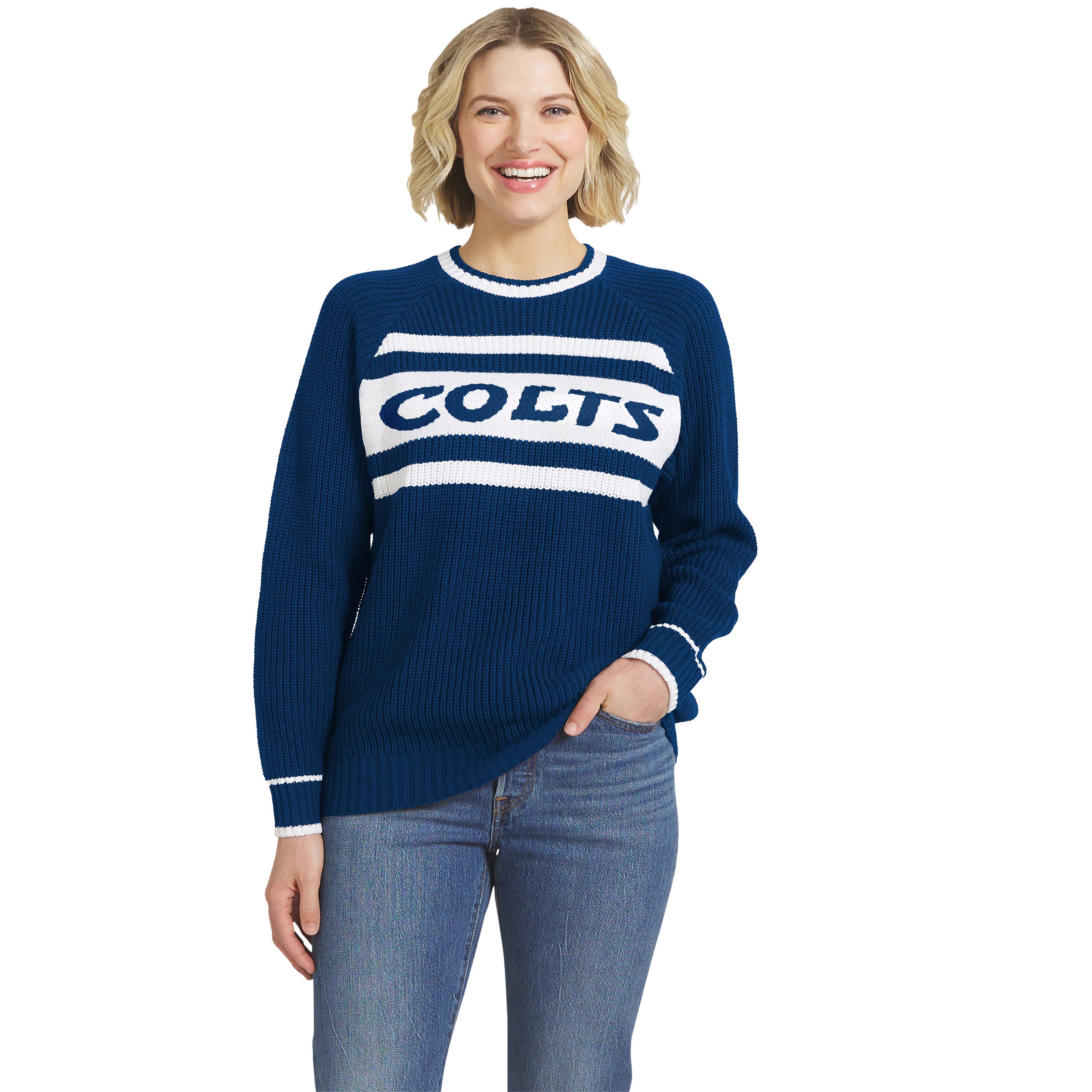 Women's WEAR by Erin Andrews  Royal Indianapolis Colts Raglan Shaker Sweater