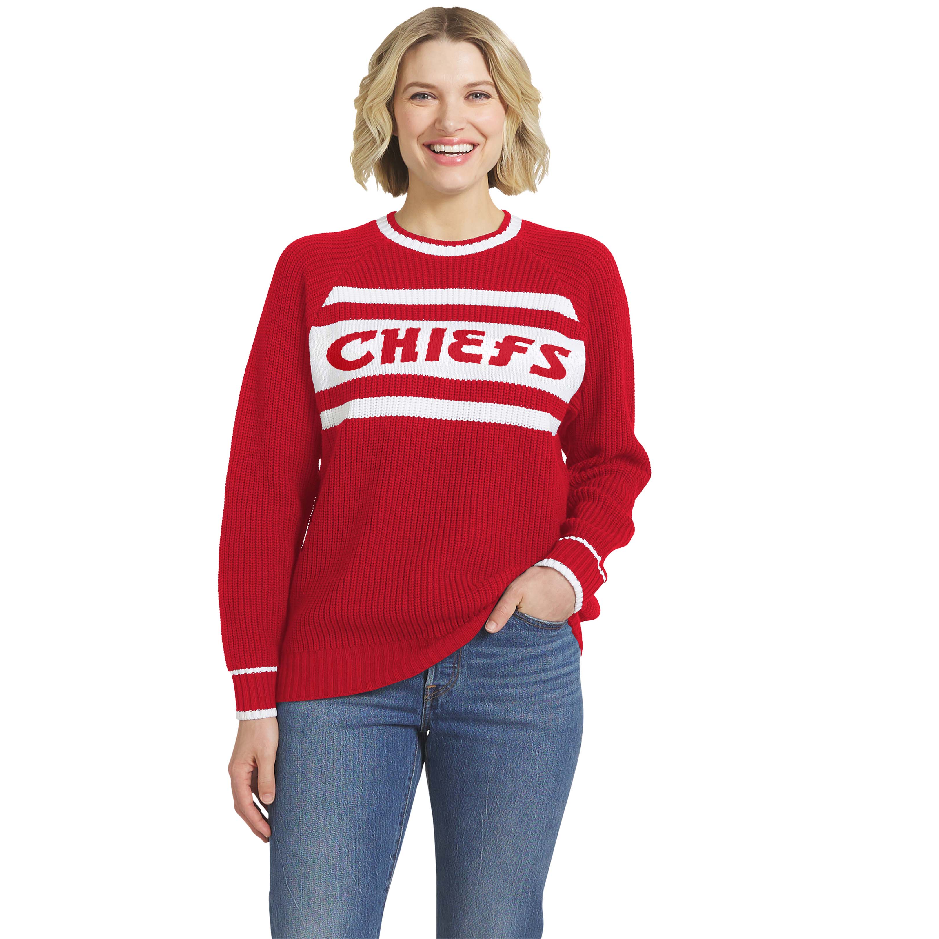 Women's WEAR by Erin Andrews Red Kansas City Chiefs Raglan Shaker Sweater