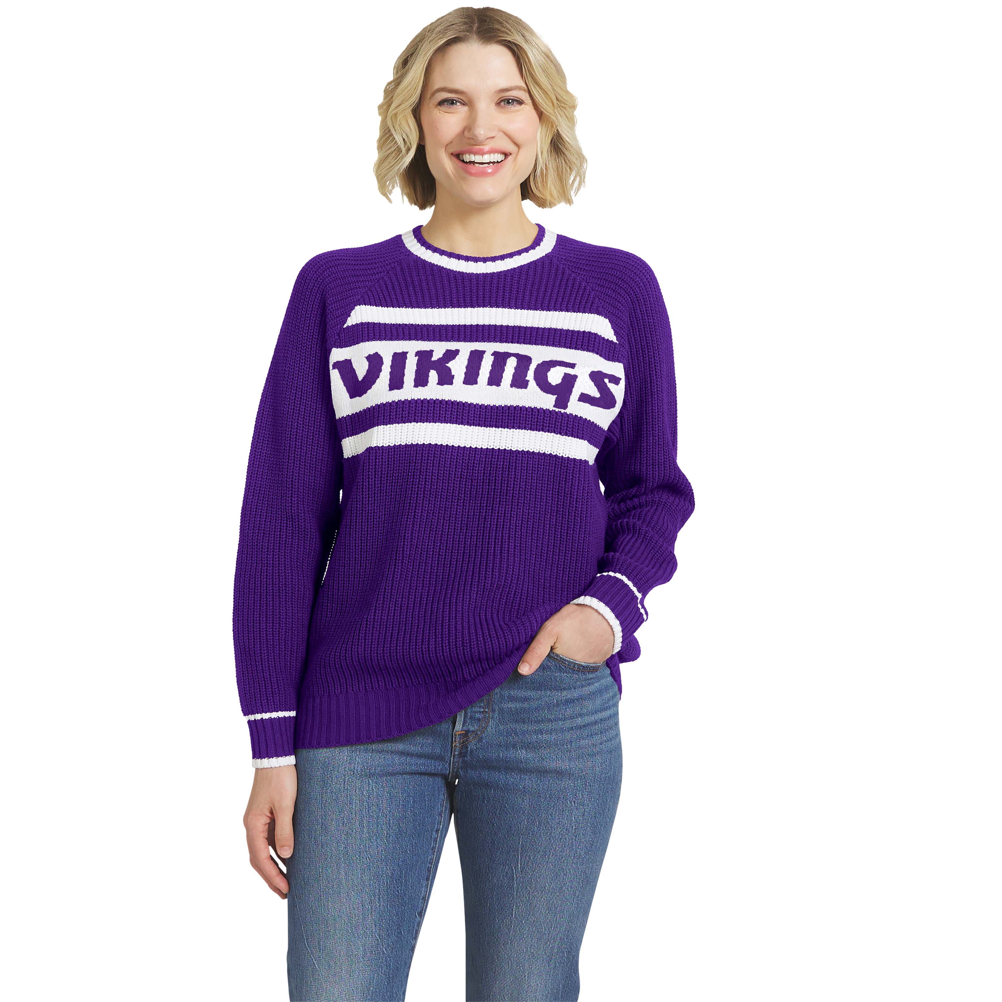 Women's WEAR by Erin Andrews  Purple Minnesota Vikings Raglan Shaker Sweater