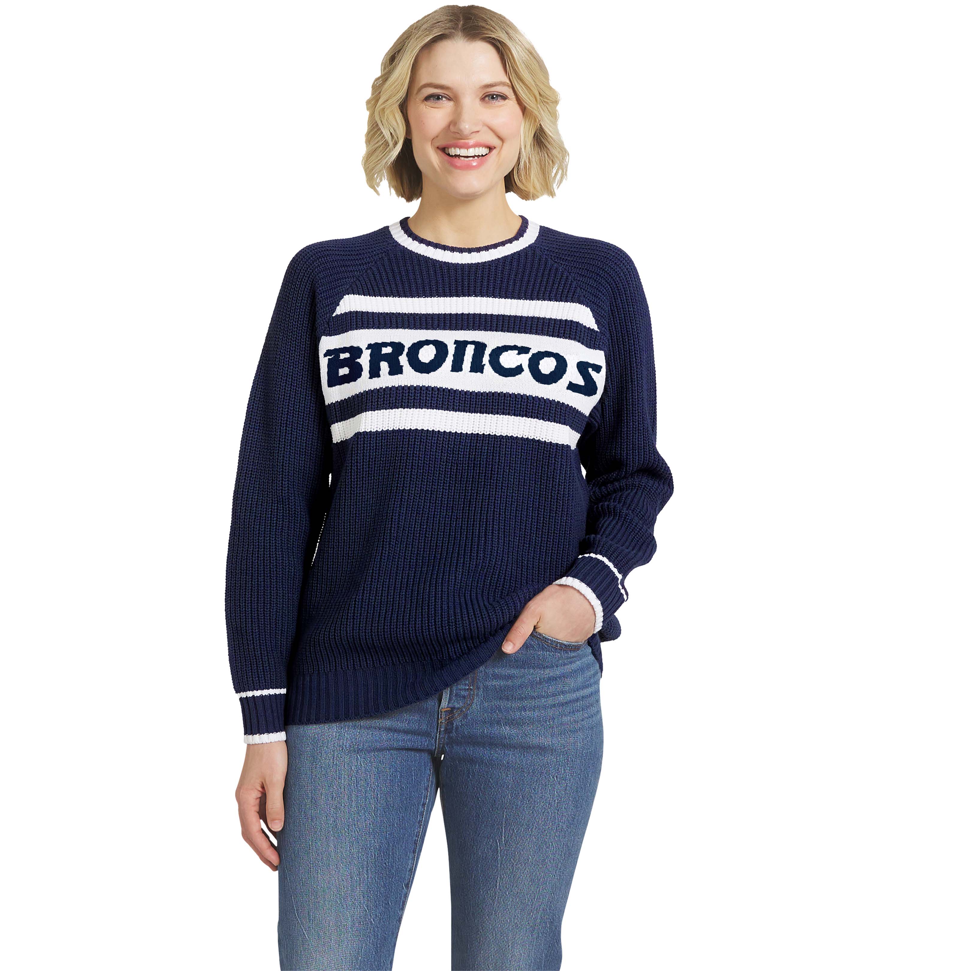 Women's WEAR by Erin Andrews  Navy Denver Broncos Raglan Shaker Sweater