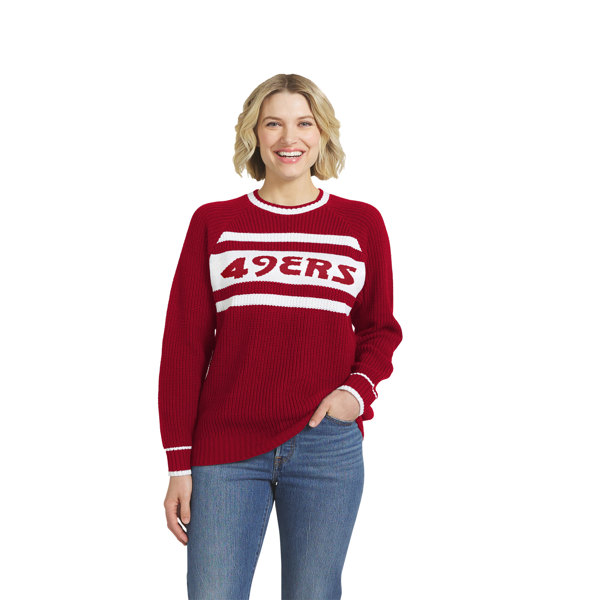Women's WEAR by Erin Andrews Scarlet San Francisco 49ers Raglan Shaker Sweater
