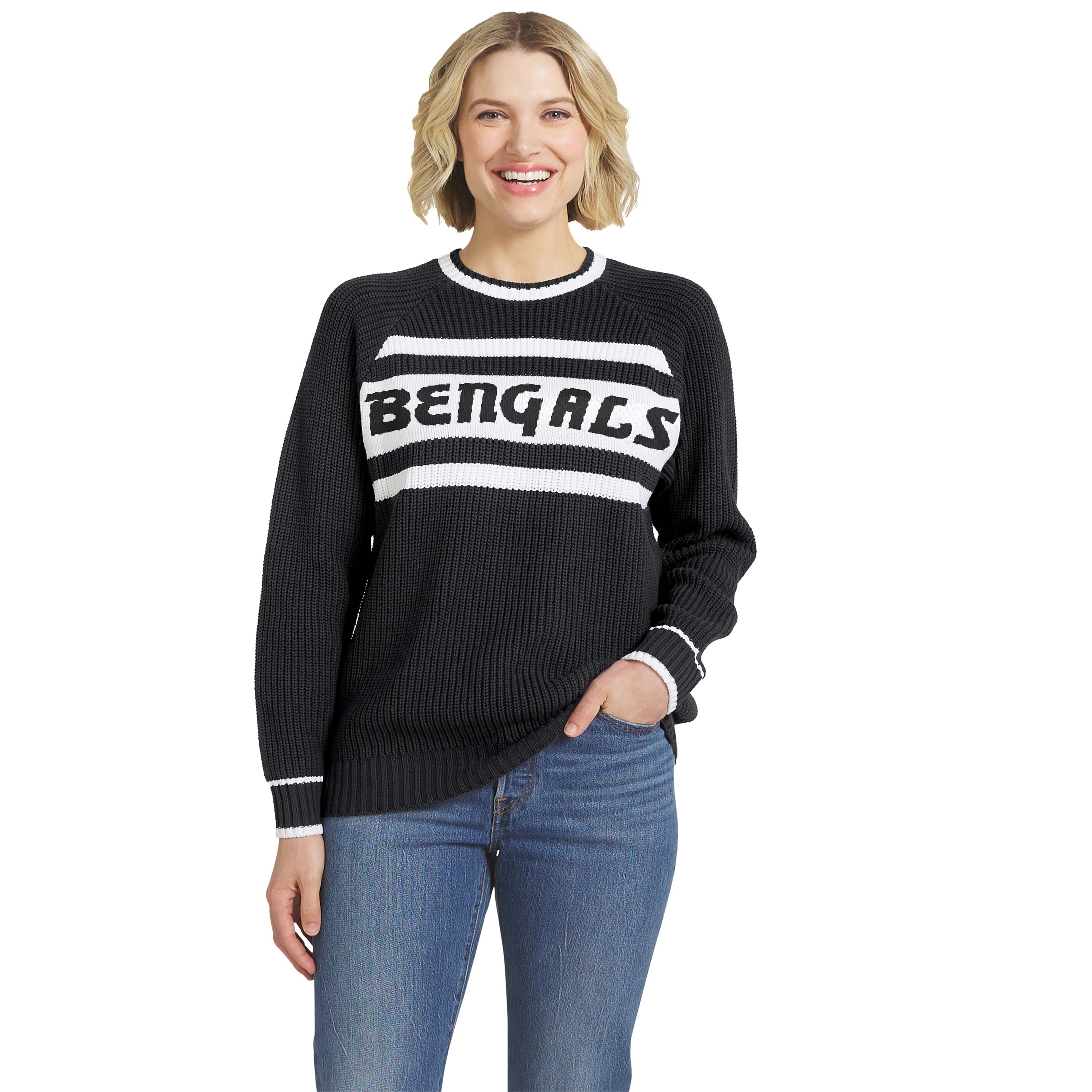 Women's WEAR by Erin Andrews Black Cincinnati Bengals Raglan Shaker Sweater