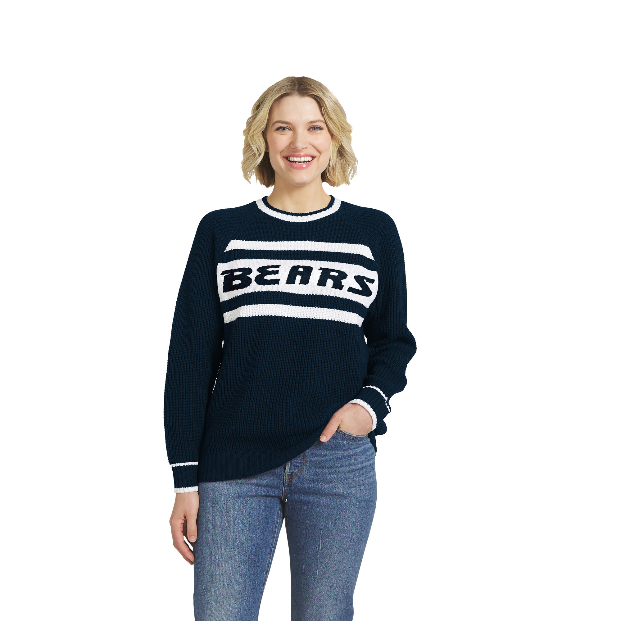 Women's WEAR by Erin Andrews  Navy Chicago Bears Raglan Shaker Sweater