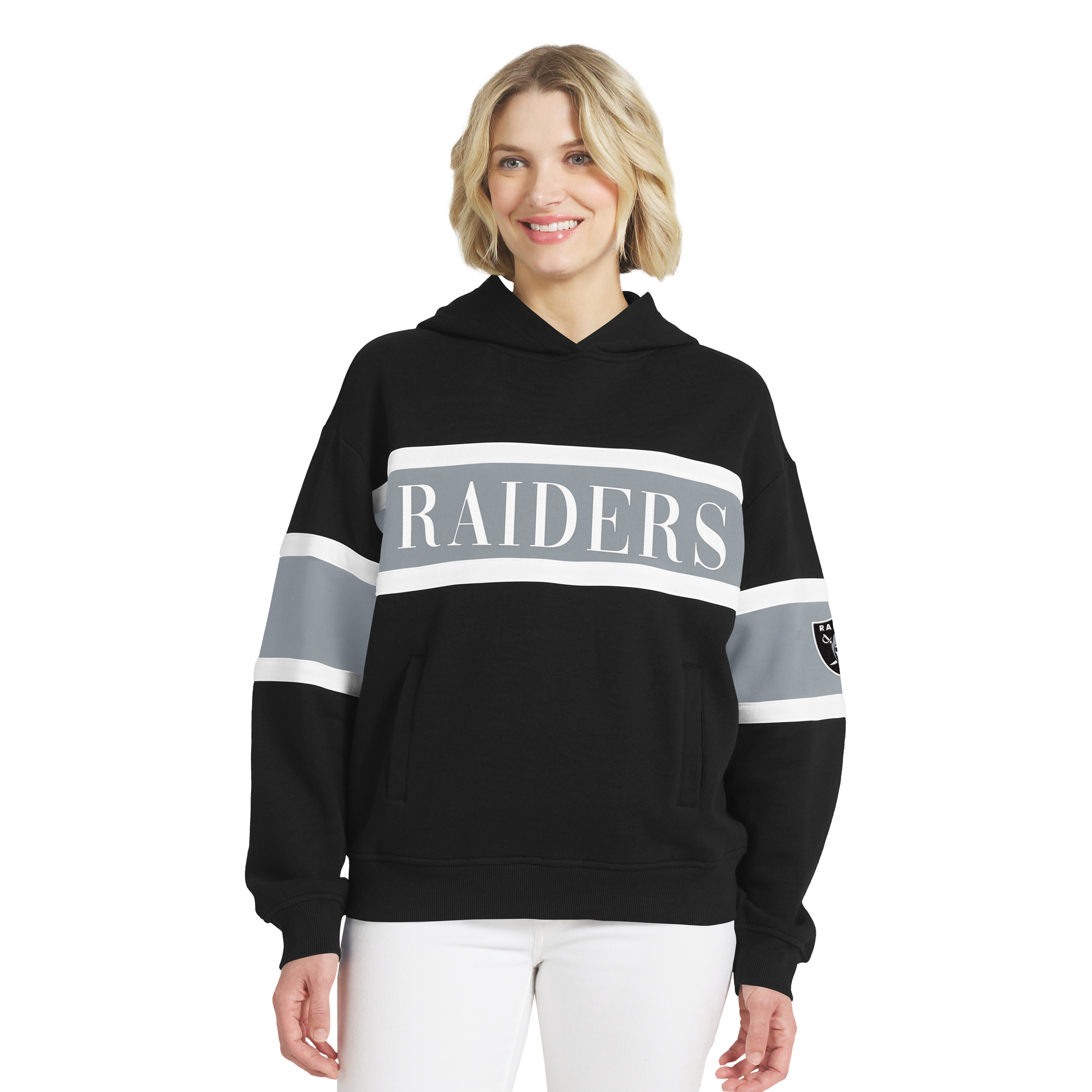 Women's WEAR by Erin Andrews  Black Las Vegas Raiders Stripe Hoodie