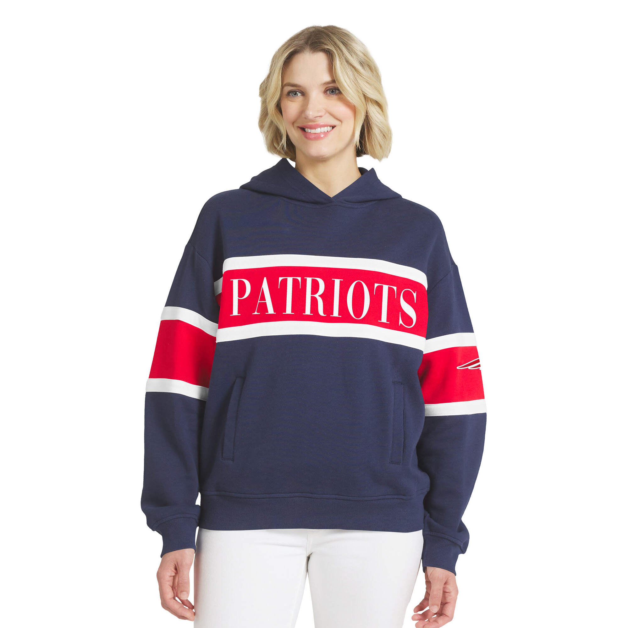 Women's WEAR by Erin Andrews  Navy New England Patriots Stripe Hoodie