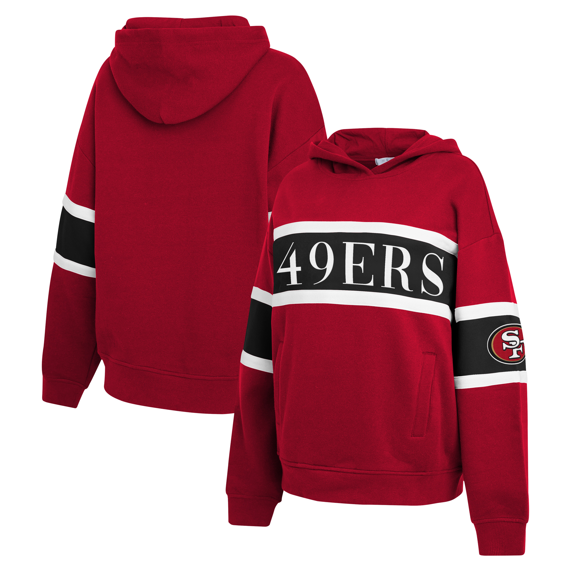 Women's WEAR by Erin Andrews  Scarlet San Francisco 49ers Stripe Hoodie