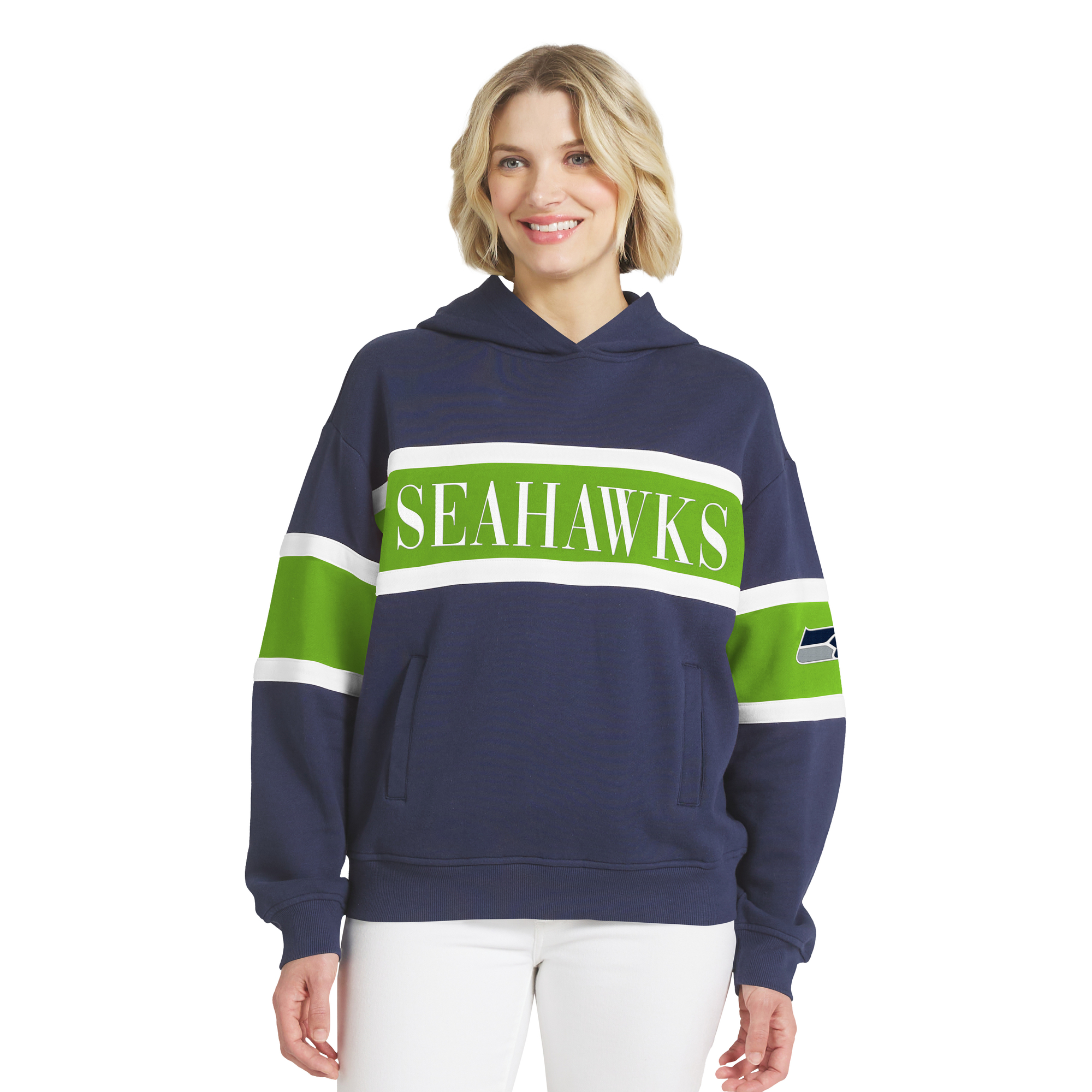 Women's WEAR by Erin Andrews College Navy Seattle Seahawks Stripe Hoodie