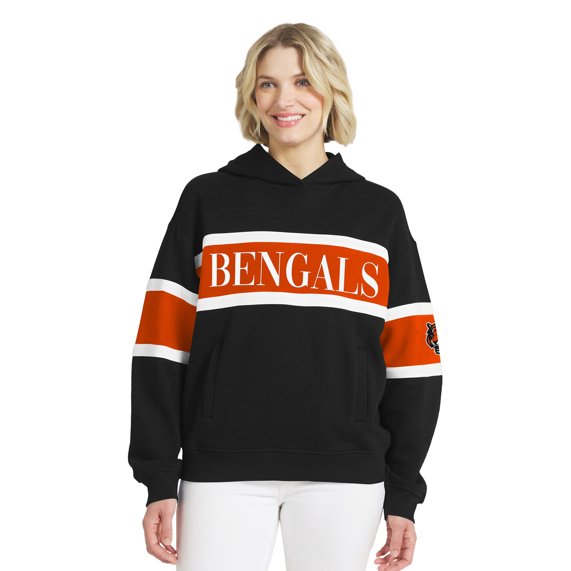 Women's WEAR by Erin Andrews  Black Cincinnati Bengals Stripe Hoodie