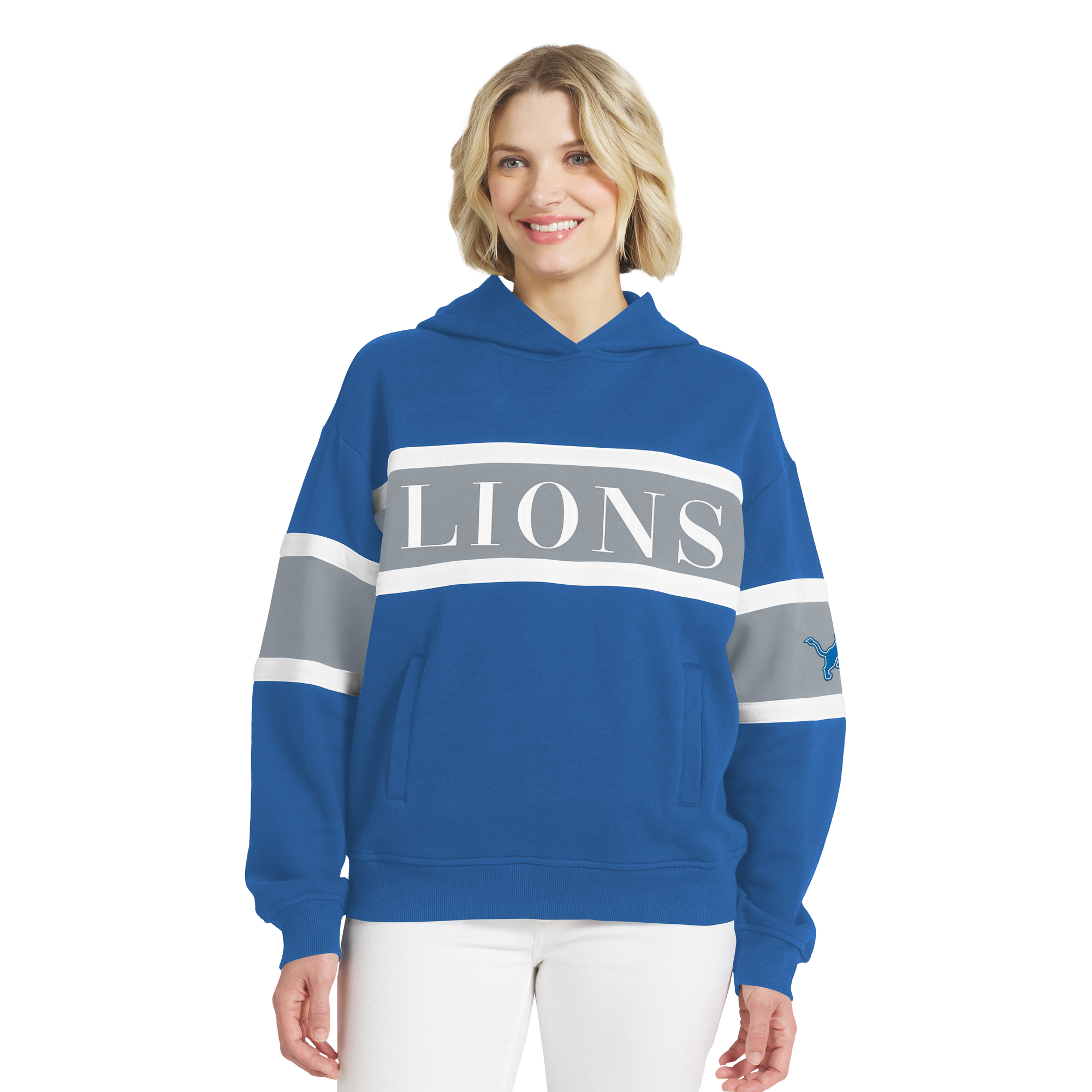 Women's WEAR by Erin Andrews  Blue Detroit Lions Stripe Hoodie