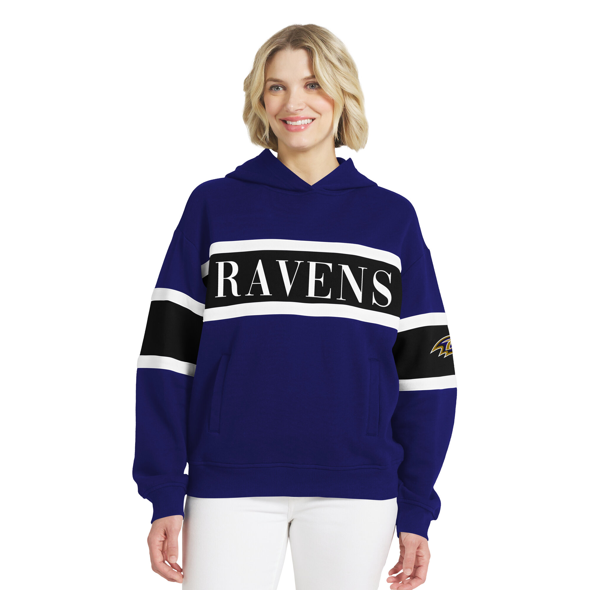 Women's WEAR by Erin Andrews  Purple Baltimore Ravens Stripe Hoodie