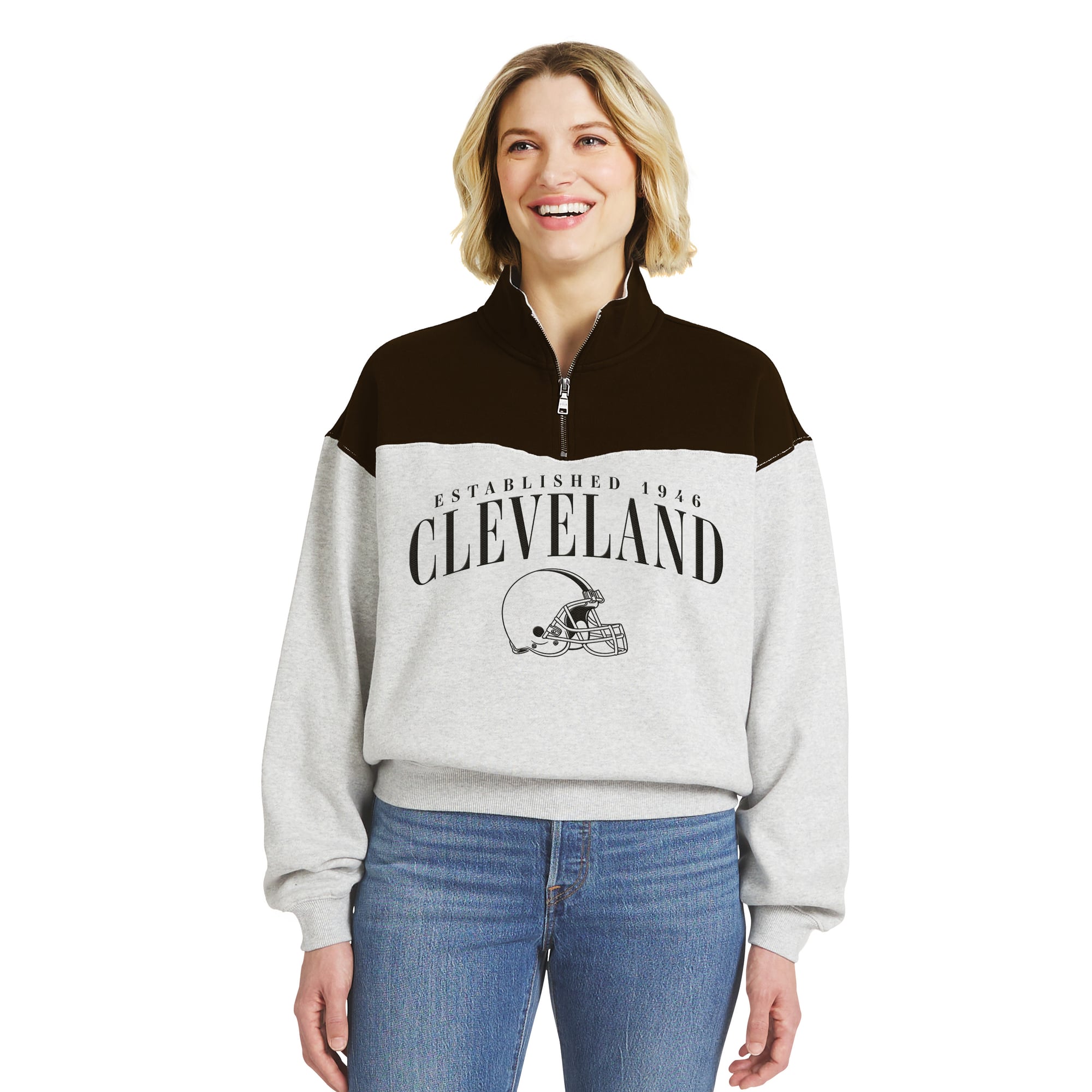 Women's WEAR by Erin Andrews  Heather Gray Cleveland Browns Colorblock Half-Zip Pullover