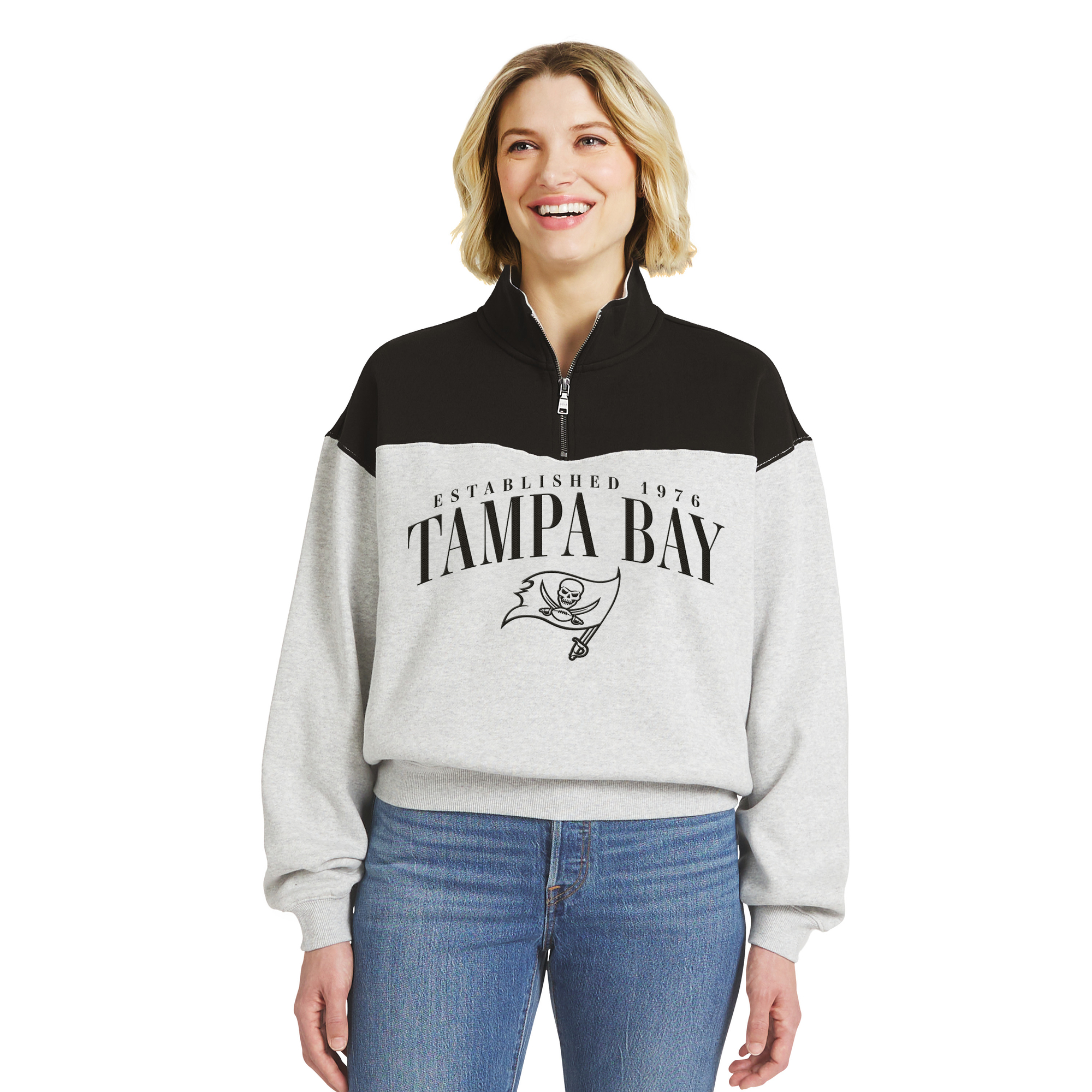 Women's WEAR by Erin Andrews  Heather Gray Tampa Bay Buccaneers Colorblock Half-Zip Pullover