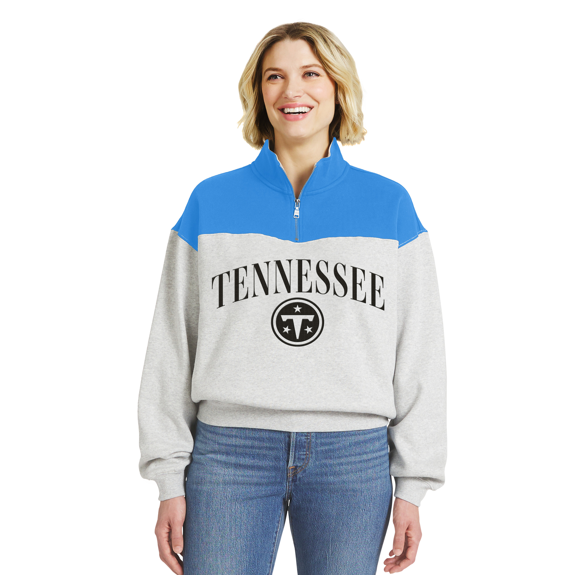 Women's WEAR by Erin Andrews  Heather Gray Tennessee Titans Colorblock Half-Zip Pullover