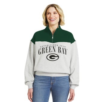 Women's WEAR by Erin Andrews  Heather Gray Green Bay Packers Colorblock Half-Zip Pullover