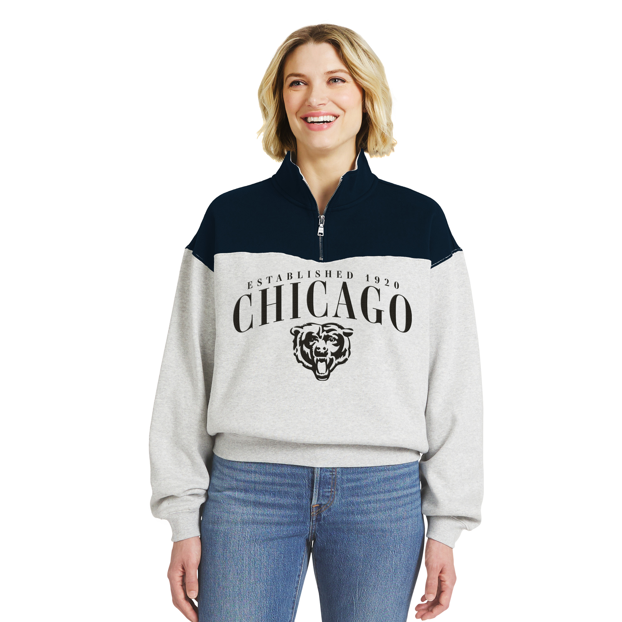 Wear by Erin Andrews Women's Heather Gray Chicago Bears Color block Half-Zip Pullover - Heather Gray