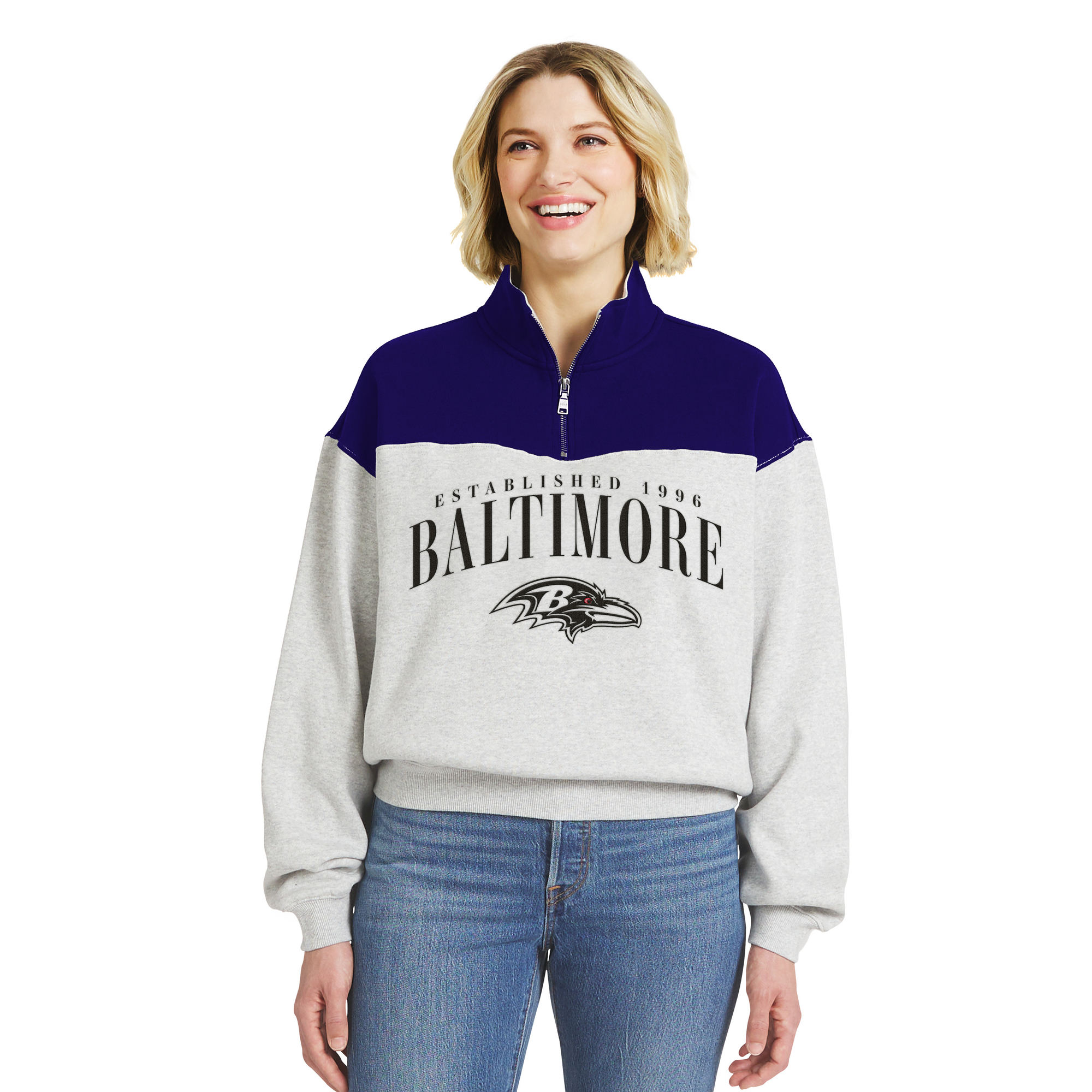 Women's WEAR by Erin Andrews  Heather Gray Baltimore Ravens Colorblock Half-Zip Pullover