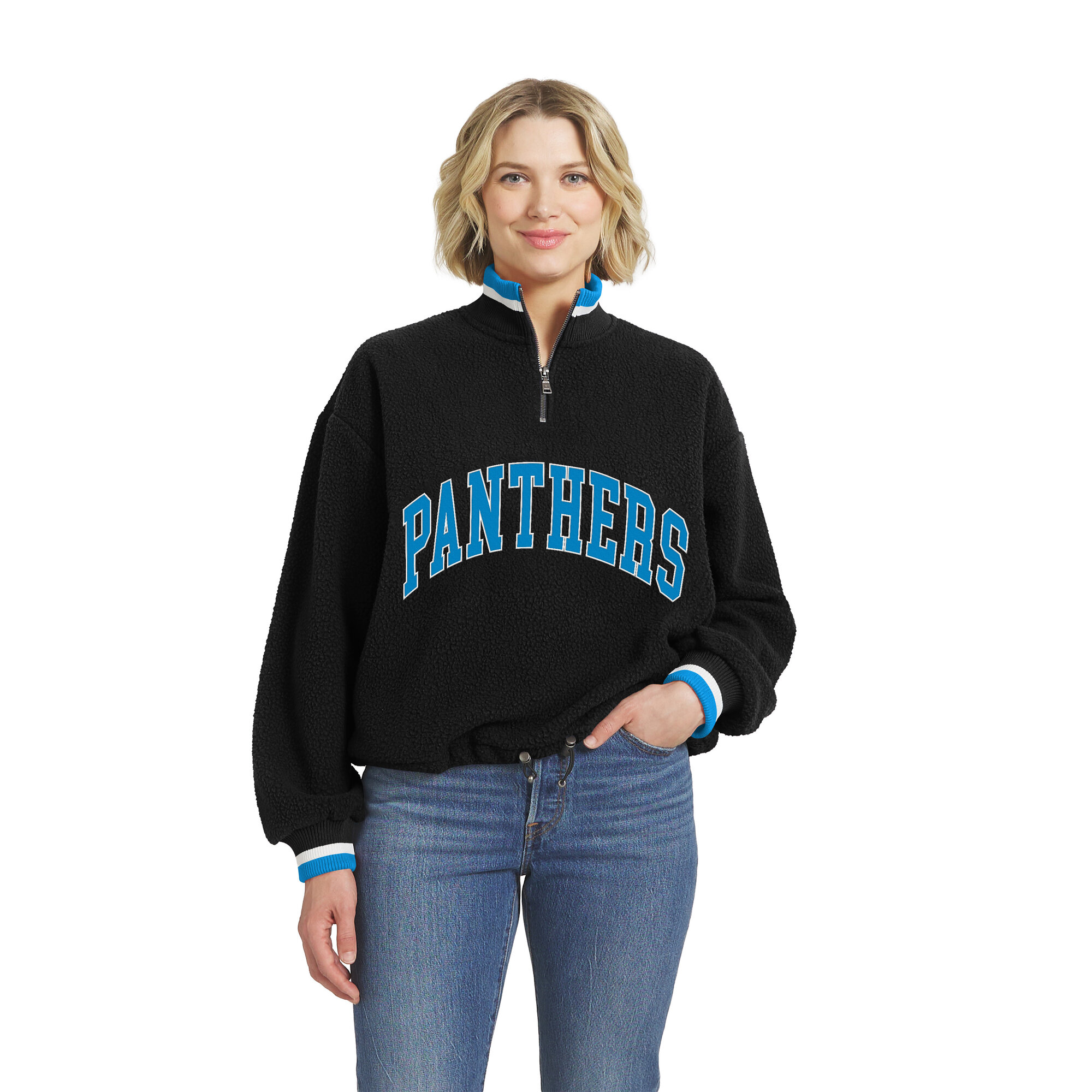 Women's WEAR by Erin Andrews Black Carolina Panthers Polar Fleece Half-Zip Pullover