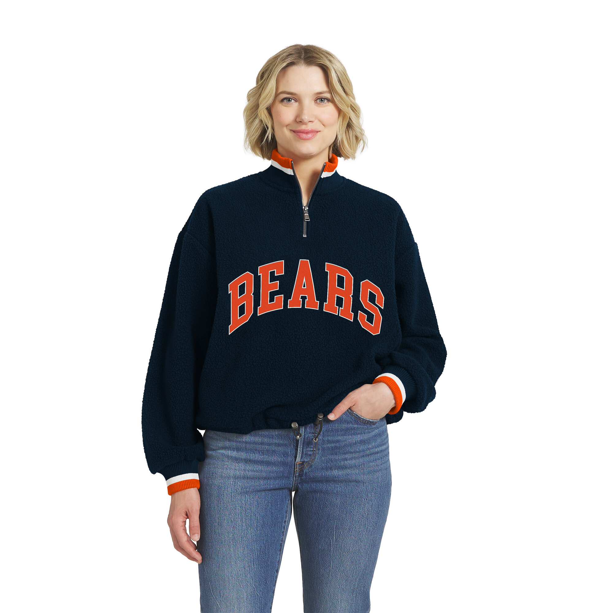 Women's WEAR by Erin Andrews Navy Chicago Bears Polar Fleece Half-Zip Pullover