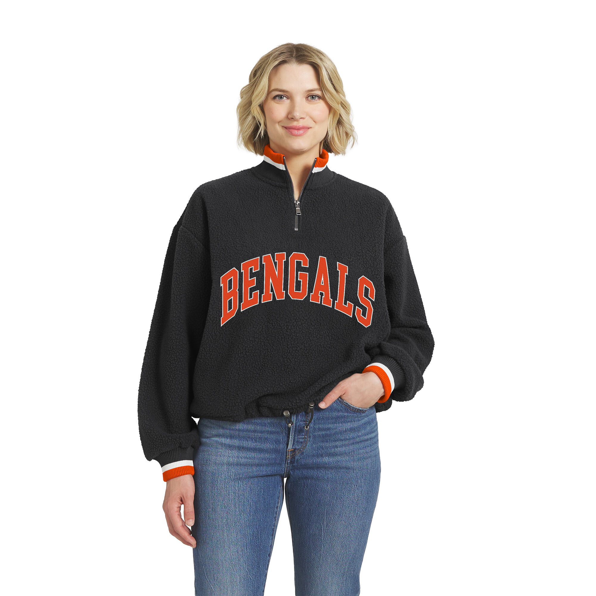 Women's WEAR by Erin Andrews Black Cincinnati Bengals Polar Fleece Half-Zip Pullover
