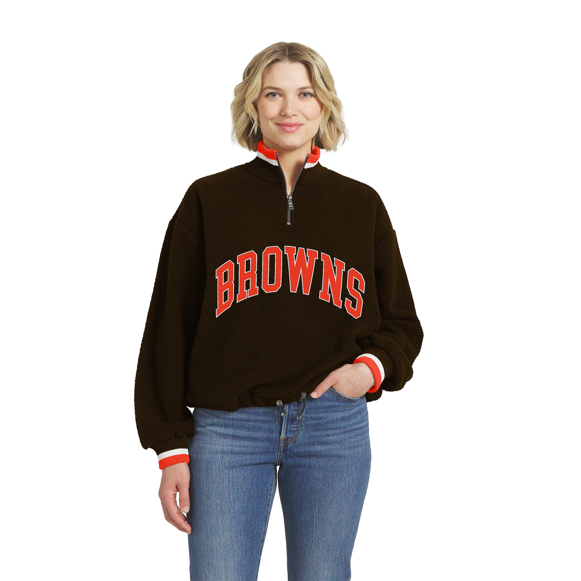 Women's WEAR by Erin Andrews  Brown Cleveland Browns Polar Fleece Half-Zip Pullover
